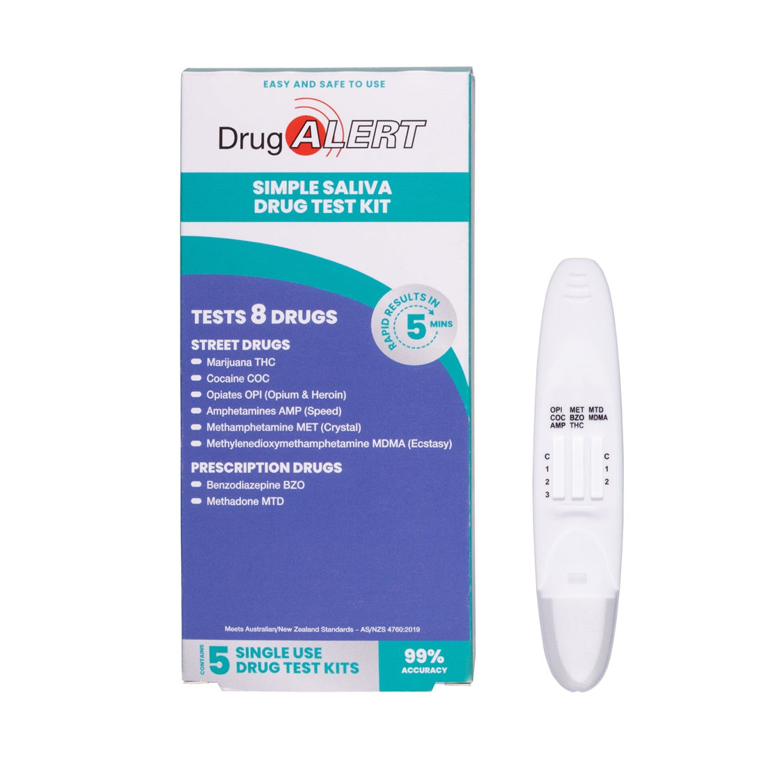 Street & Prescription Drugs 5 Pk Saliva Test - pack and contents