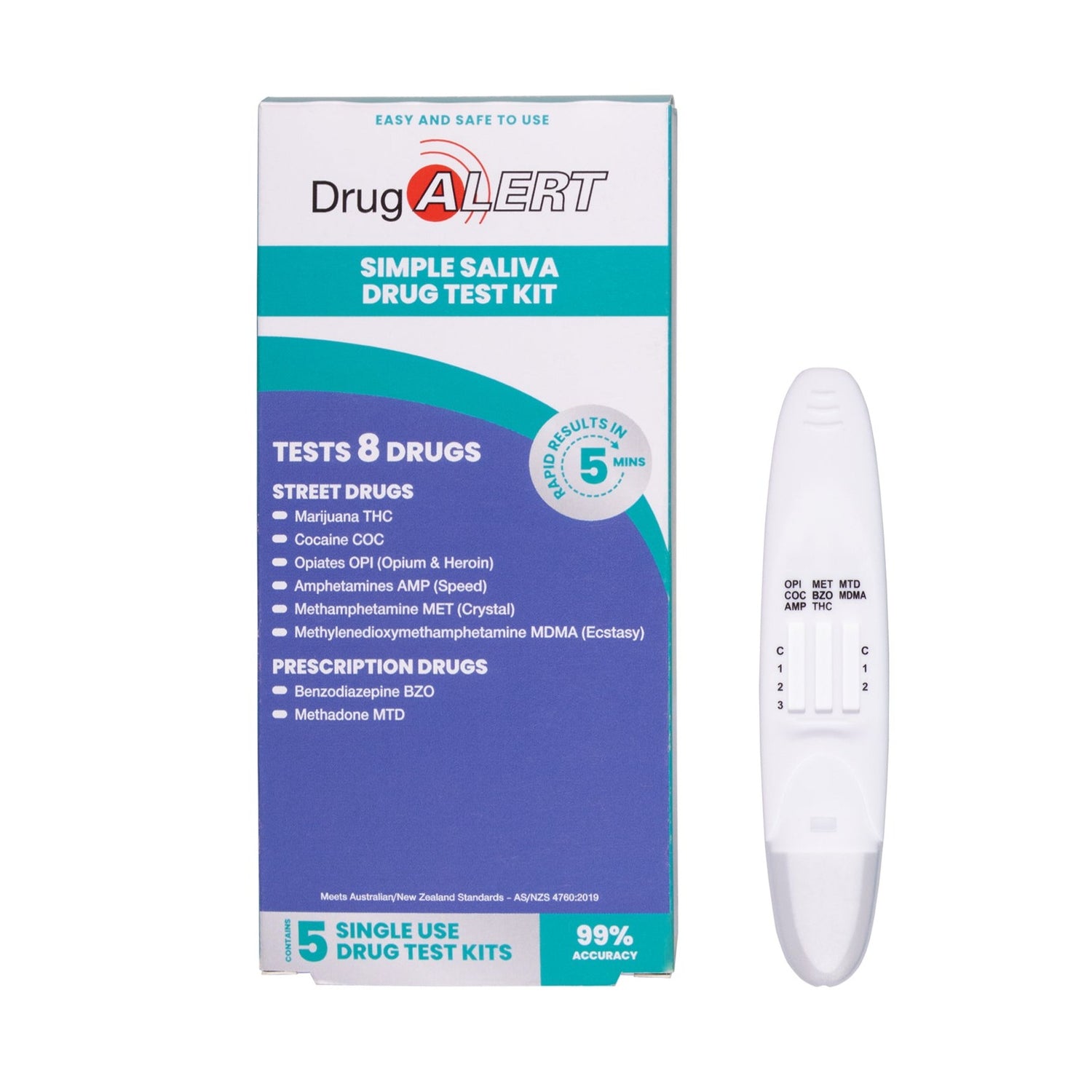 Street &amp; Prescription Drugs 5 Pk Saliva Test - pack and contents