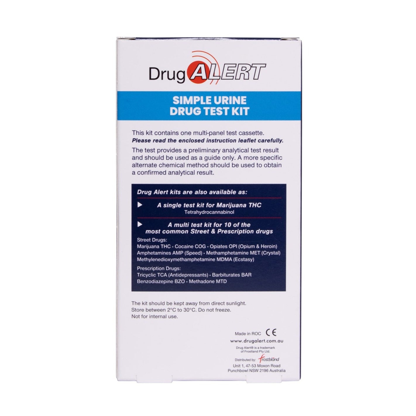 Street Drugs 1 Pk Urine Test Kit - back of pack